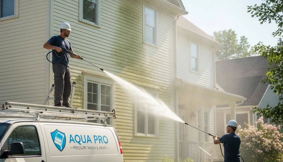 Vinyl siding pressure cleaning in Lexington, MA by Lexington Paint Pros for a clean home exterior